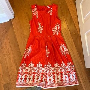 Orange and White A-line Dress